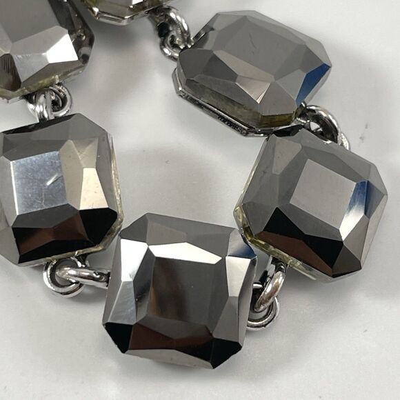 Silver Tone Smoke Dark Gray Glass Rhinestone Chain Tennis Bracelet Bling Boho - Picture 2 of 7